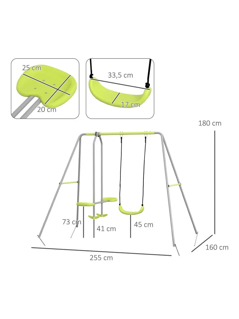 Balançoire 2 agrès portique avec balançoire et face à face gris vert - Gris