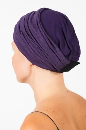 Bandeau pour chimiothérapie et pelade à pois et son bonnet assorti violet