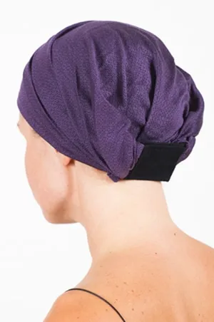 Bandeau pour chimiothérapie et pelade à pois et son bonnet assorti violet