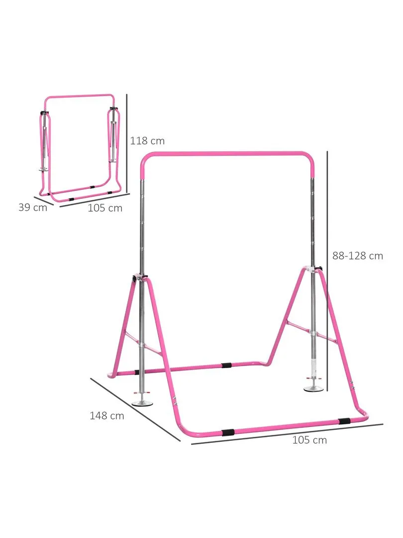 Barre fixe de gymnastique enfant pliable hauteur réglable acier - Rose