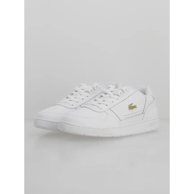 Baskets t-clip cuir logo doré blanc femme - Lacoste | wimod