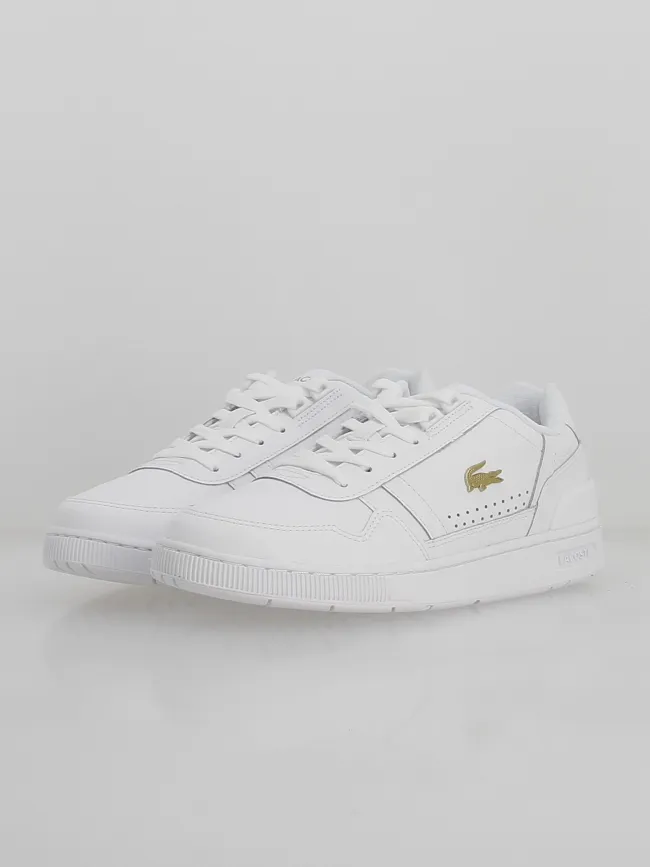 Baskets t-clip cuir logo doré blanc femme - Lacoste | wimod