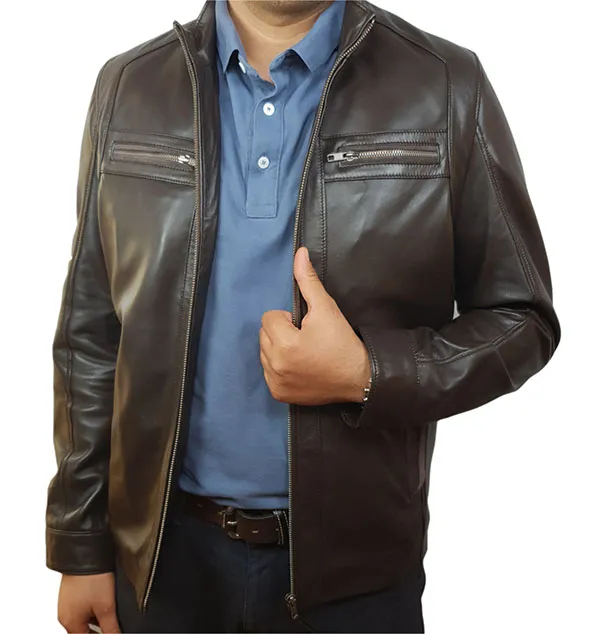 Blouson cuir agneau marron fonce