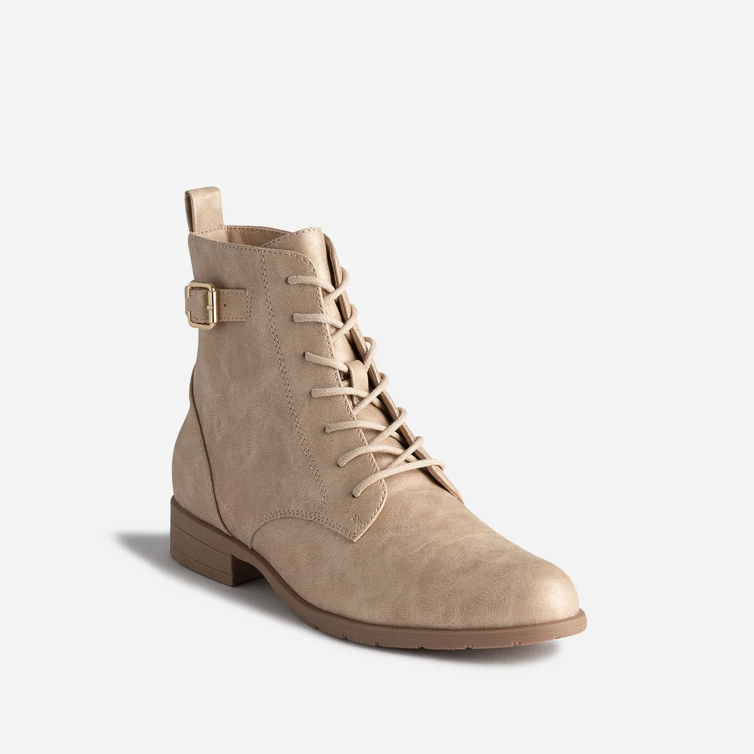 Bottine beige doré à lacets et bride - Boots / bottines Femme | ERAM