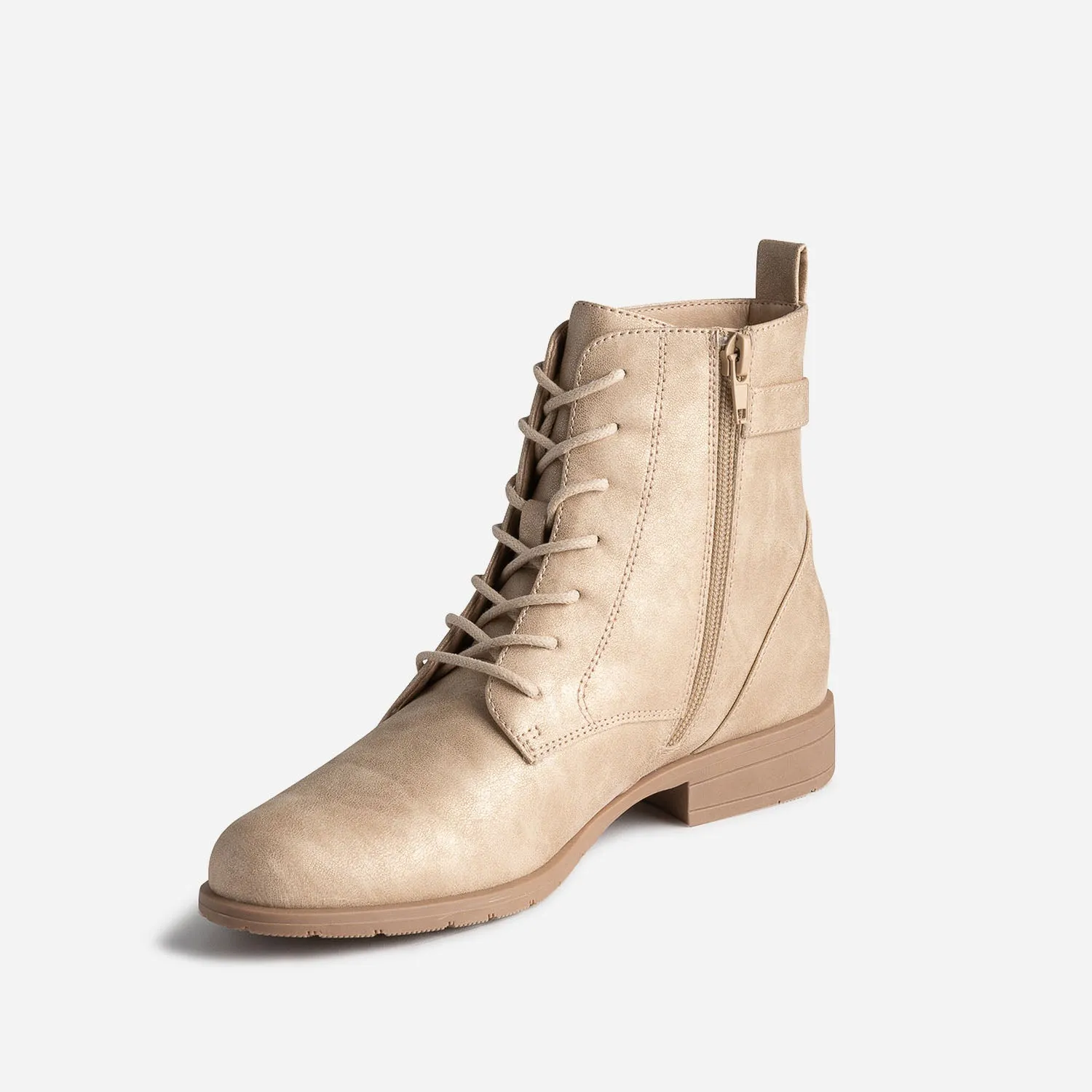 Bottine beige doré à lacets et bride - Boots / bottines Femme | ERAM