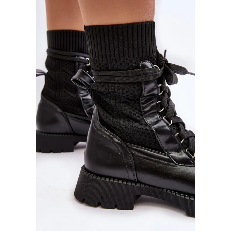 Bottines Femme avec Chaussette à Lacets Noir Gentiana le noir