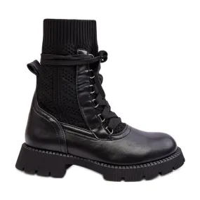 Bottines Femme avec Chaussette à Lacets Noir Gentiana le noir