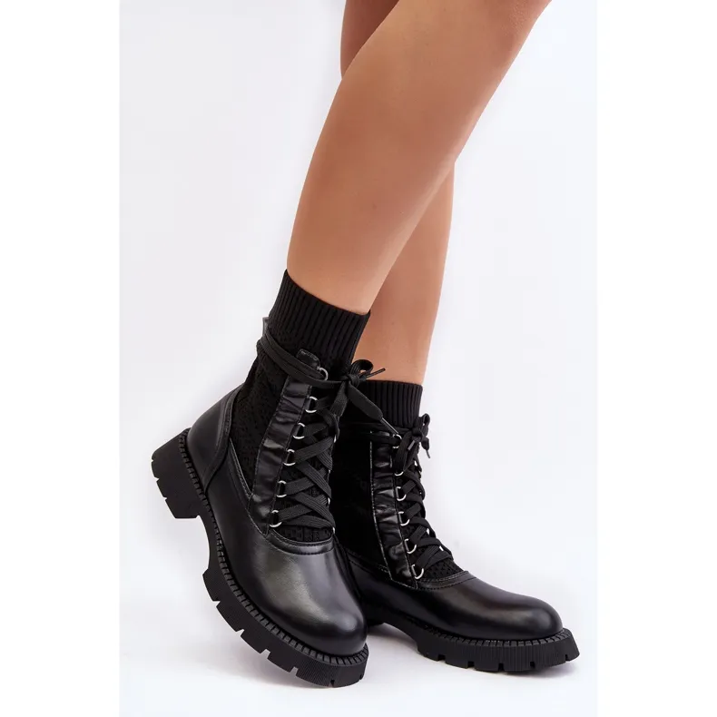 Bottines Femme avec Chaussette à Lacets Noir Gentiana le noir