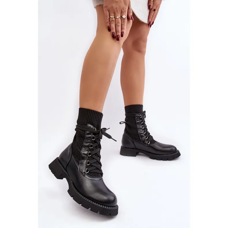 Bottines Femme avec Chaussette à Lacets Noir Gentiana le noir