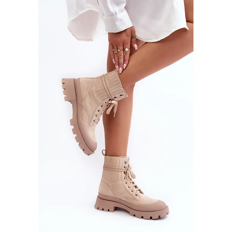 Bottines Trappeur Femme À Lacets Beige Gordts