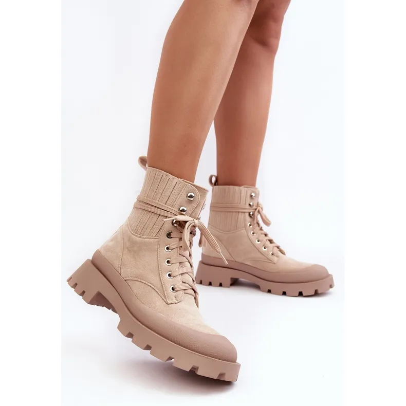 Bottines Trappeur Femme À Lacets Beige Gordts