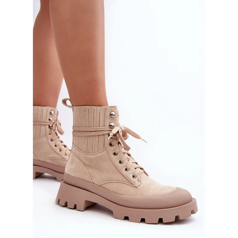 Bottines Trappeur Femme À Lacets Beige Gordts