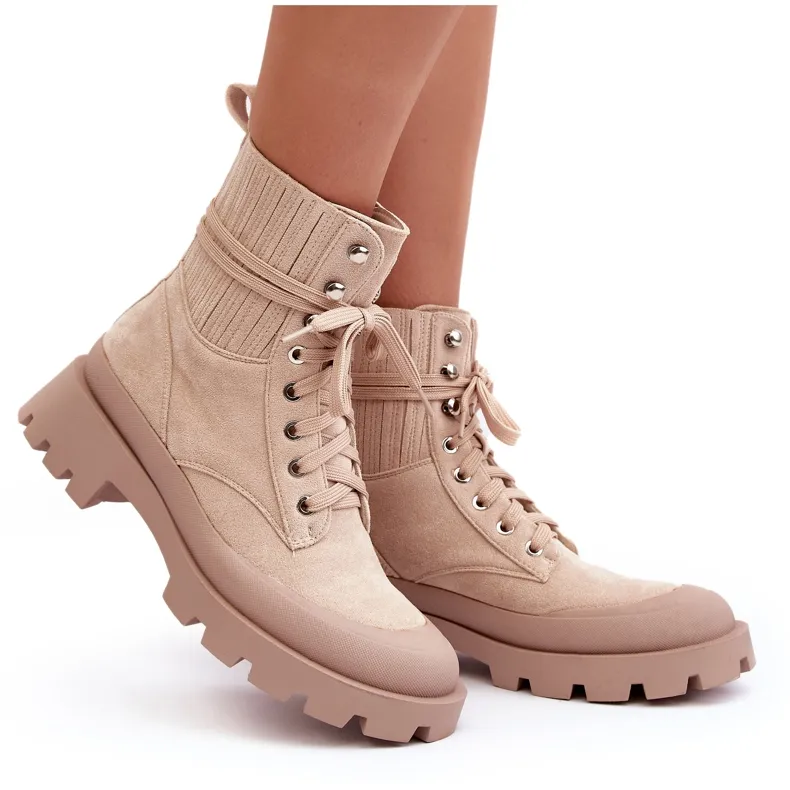 Bottines Trappeur Femme À Lacets Beige Gordts