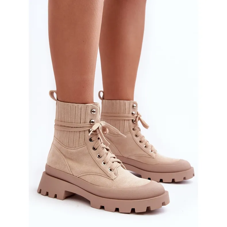 Bottines Trappeur Femme À Lacets Beige Gordts