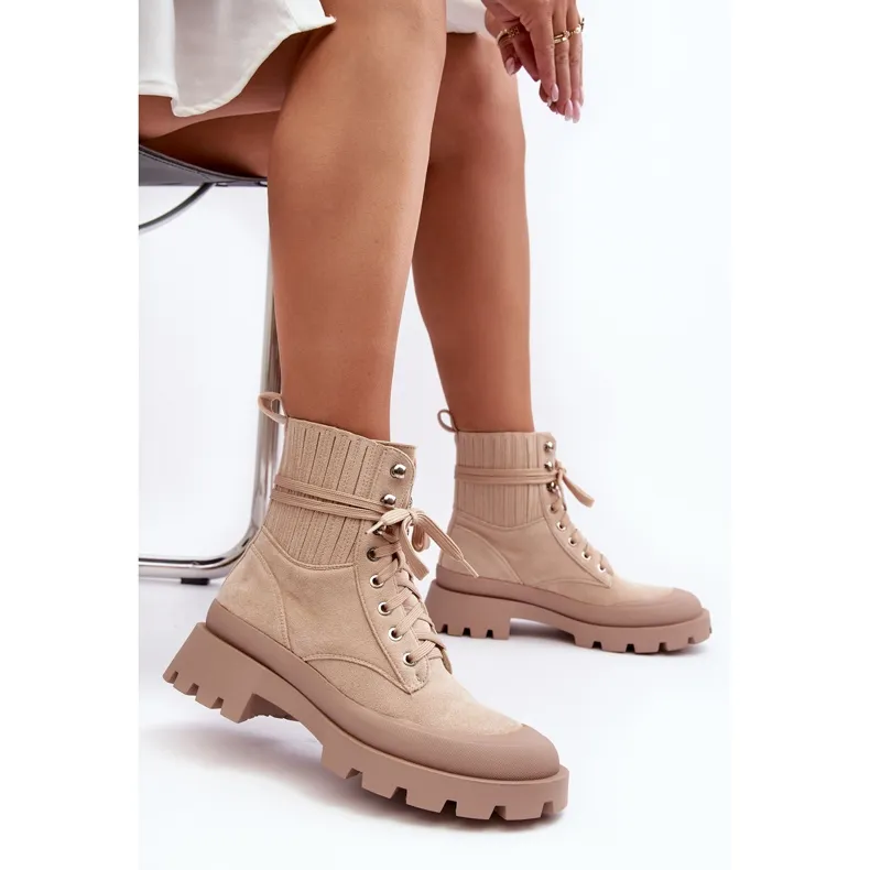 Bottines Trappeur Femme À Lacets Beige Gordts