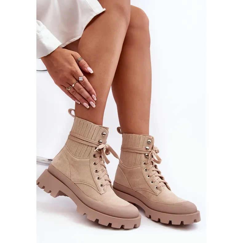 Bottines Trappeur Femme À Lacets Beige Gordts