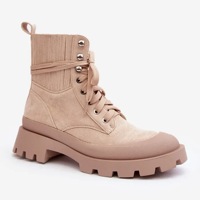 Bottines Trappeur Femme À Lacets Beige Gordts