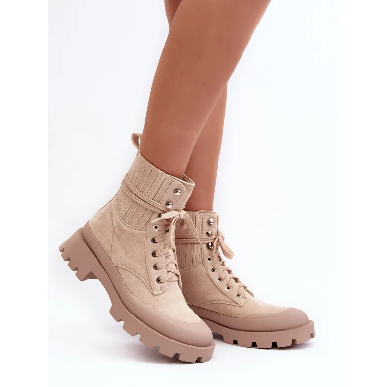 Bottines Trappeur Femme À Lacets Beige Gordts