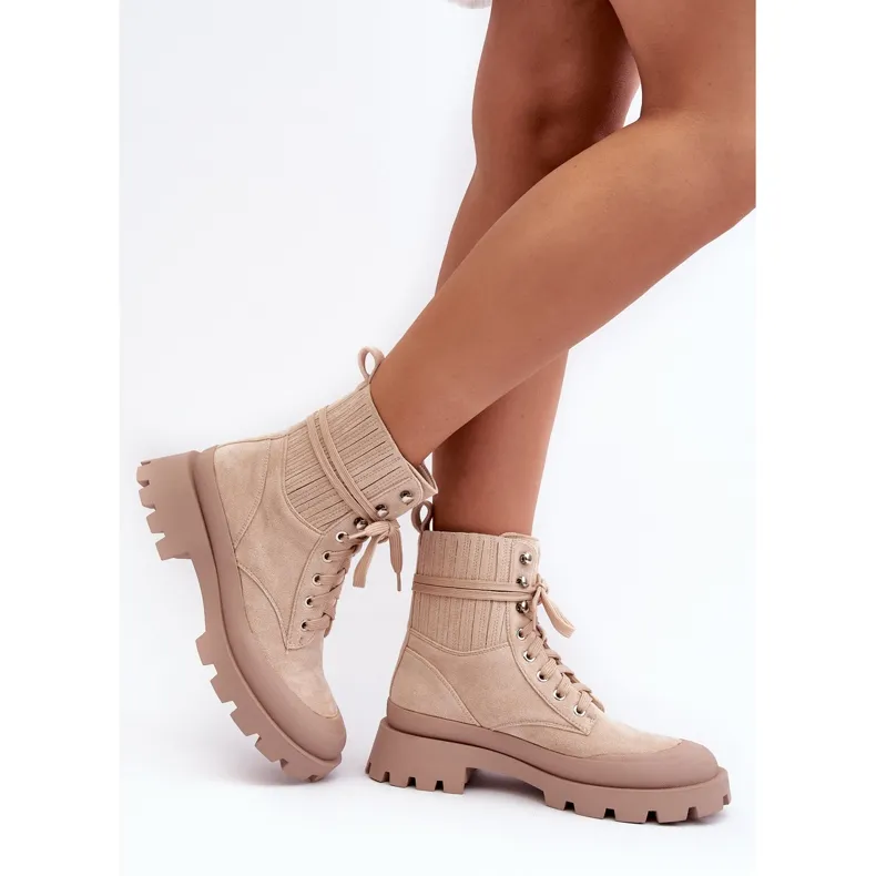 Bottines Trappeur Femme À Lacets Beige Gordts