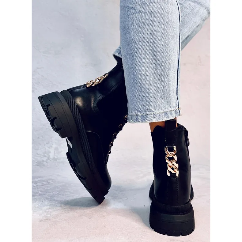 Bottines à lacets avec chaîne Clumsy Black le noir