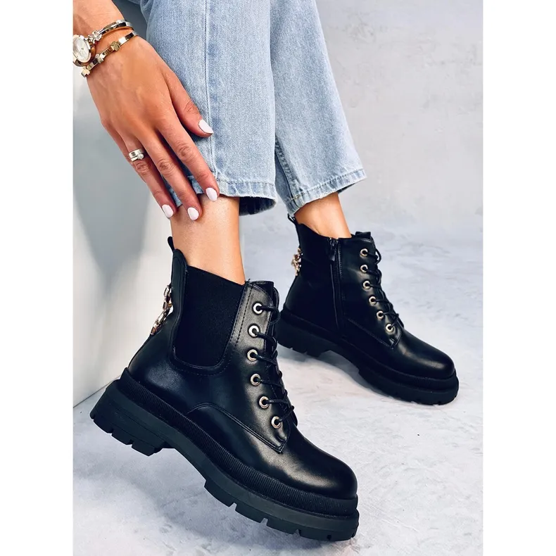 Bottines à lacets avec chaîne Clumsy Black le noir