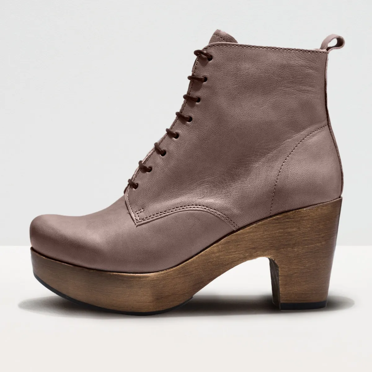 Bottines à lacets et talon plateforme - Taupe