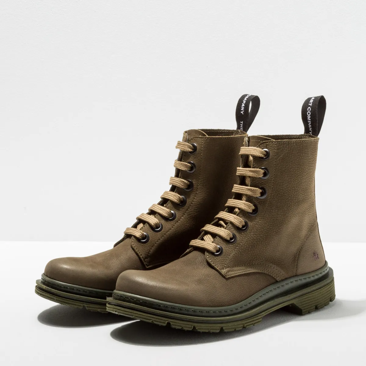 Bottines à lacets style rangers en nubuck - Kaki