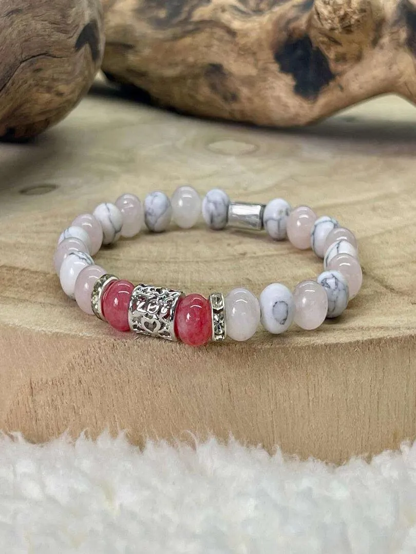 Bracelet passion en quartz rose - Blanc