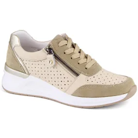 Chaussures compensées de sport en cuir pour femmes, beiges, ajourées Filippo DP6011