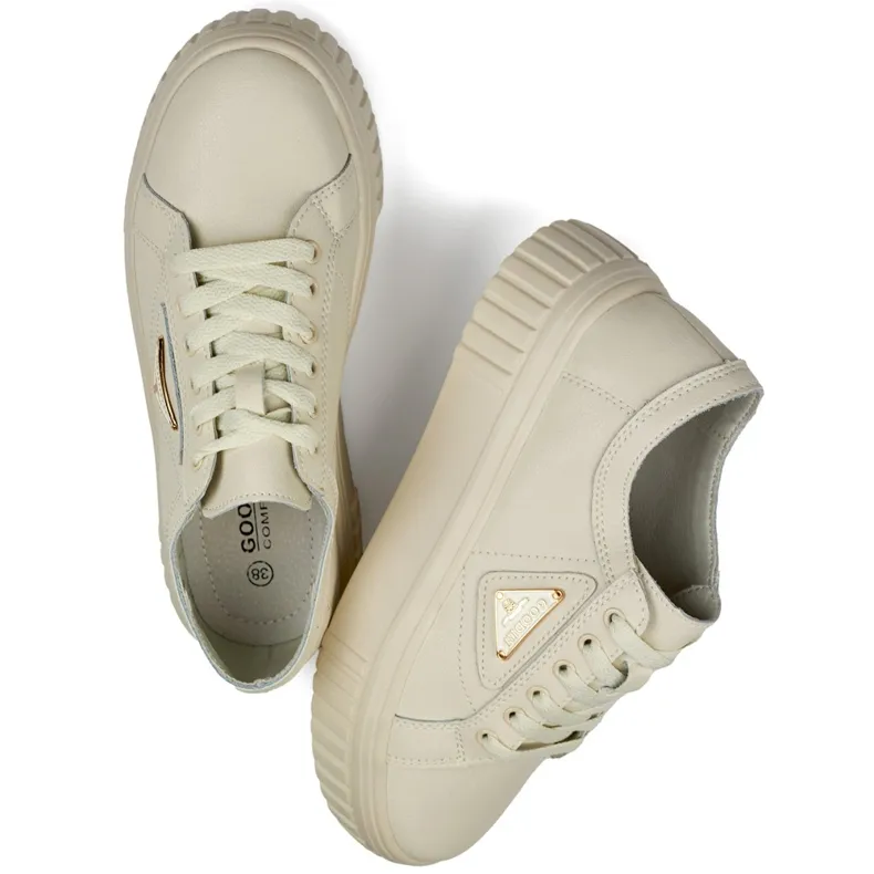 Chaussures de sport beiges pour femmes en cuir naturel, chaussures de sport en cuir pour femmes