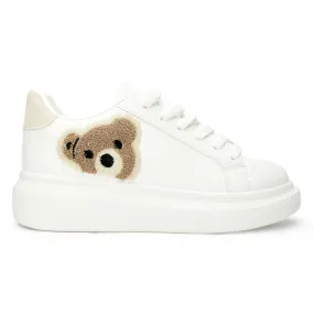 Chaussures de sport blanches pour femmes avec un ours en peluche