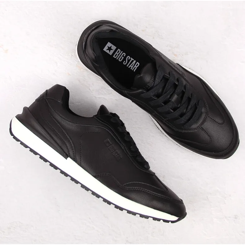 Chaussures de sport en cuir noires pour hommes Big Star NN174287 le noir