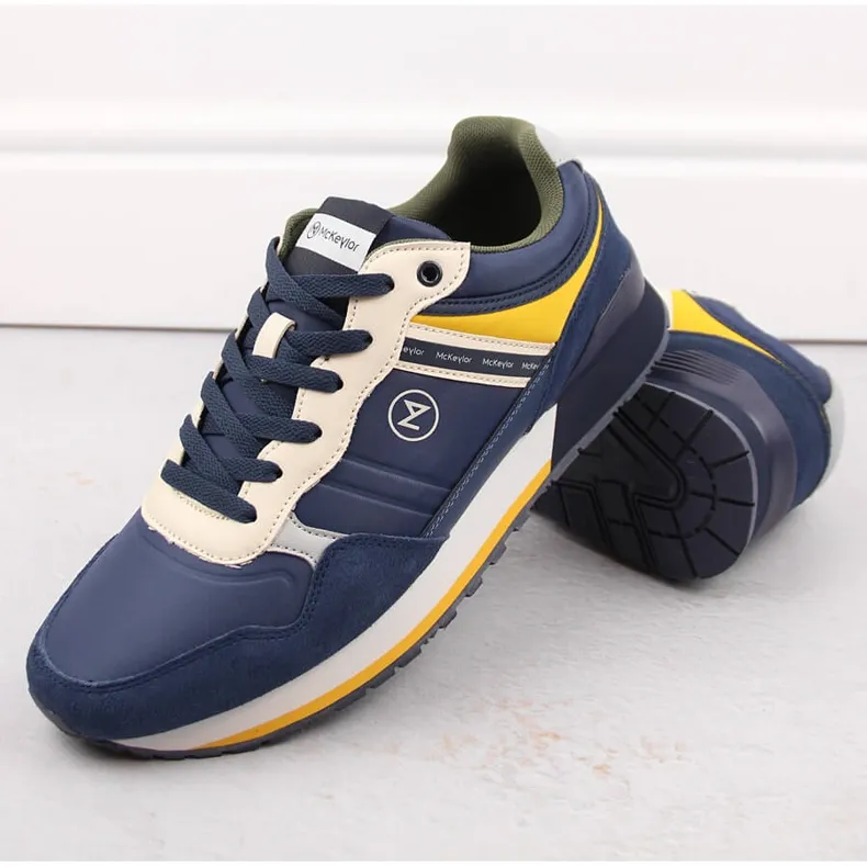 Chaussures de sport en cuir pour hommes bleu marine McKeylor 74111