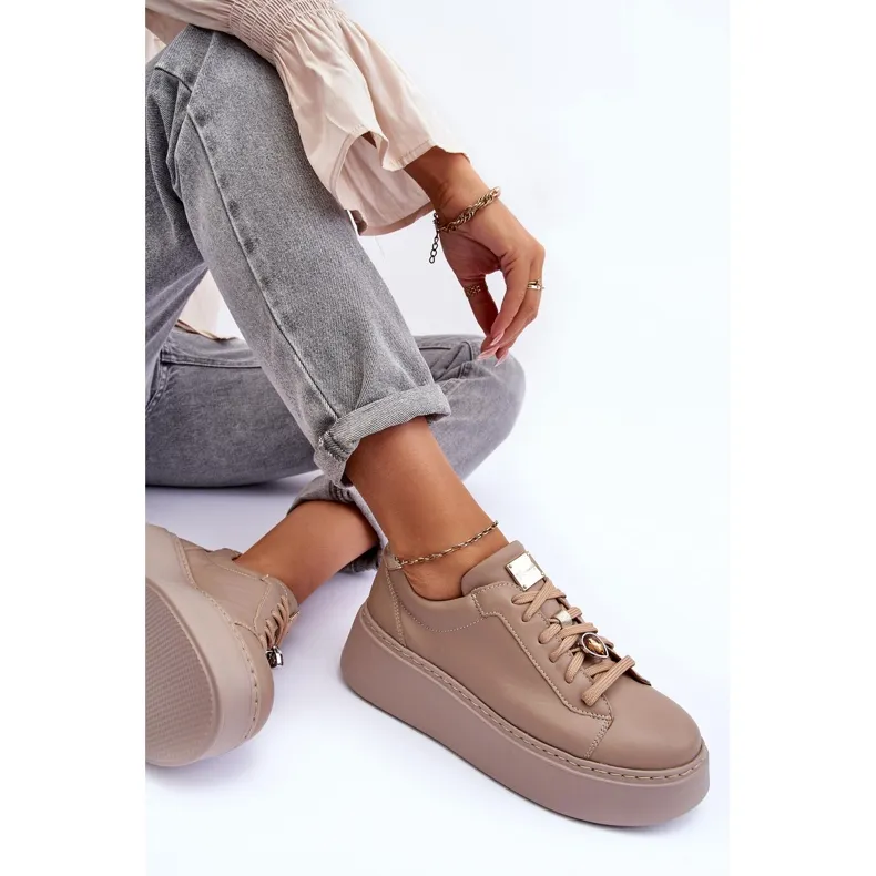 Chaussures de Sport en Cuir à Plateforme Maciejka 06191-04 Beige