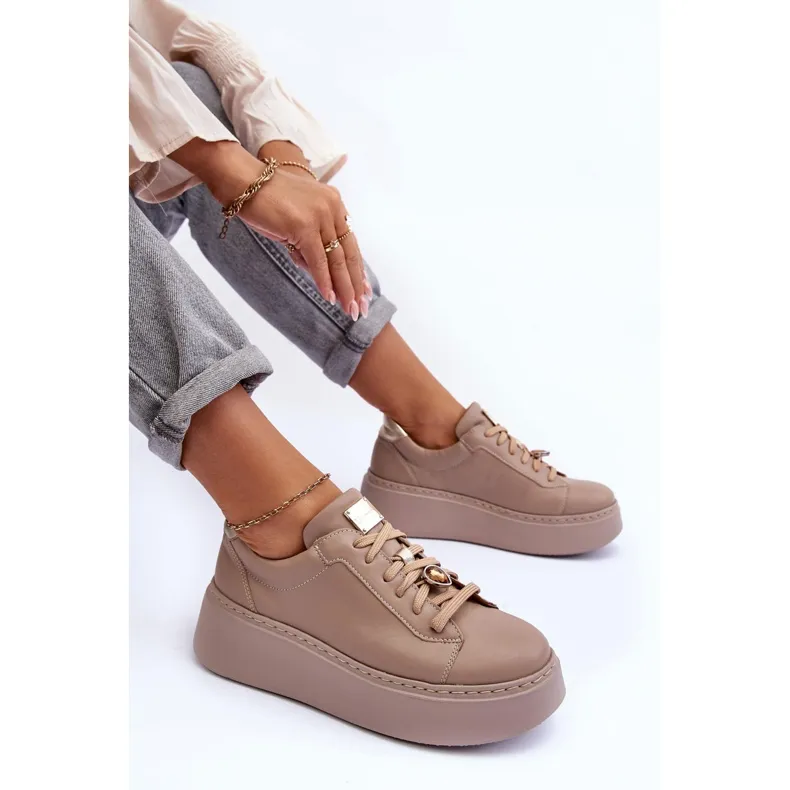 Chaussures de Sport en Cuir à Plateforme Maciejka 06191-04 Beige