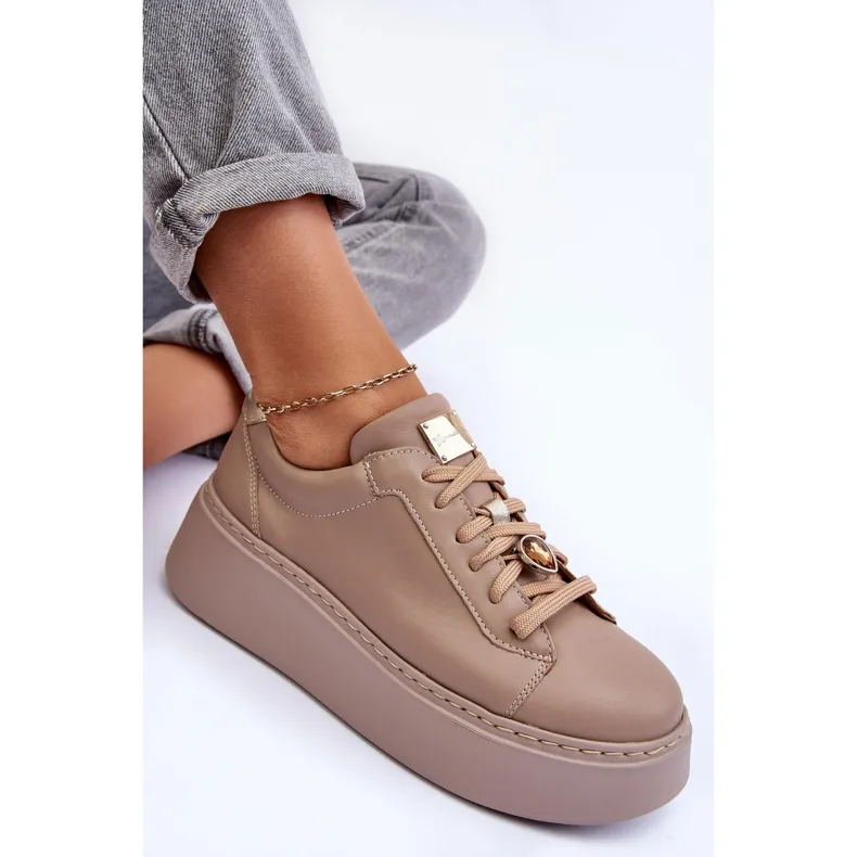 Chaussures de Sport en Cuir à Plateforme Maciejka 06191-04 Beige