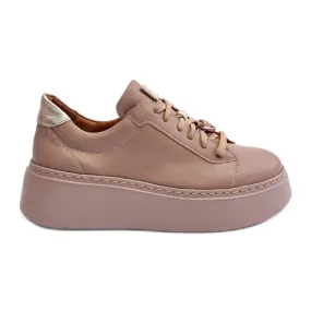 Chaussures de Sport en Cuir à Plateforme Maciejka 06191-04 Beige