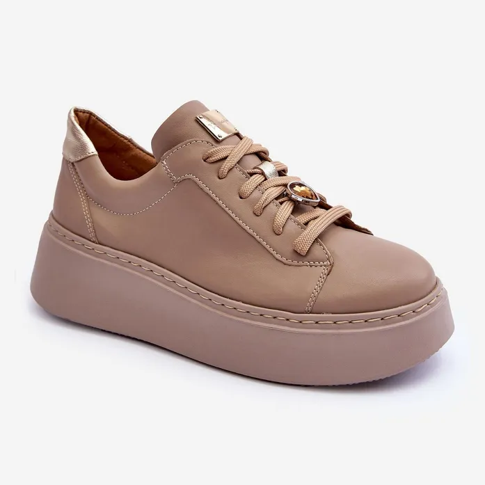 Chaussures de Sport en Cuir à Plateforme Maciejka 06191-04 Beige