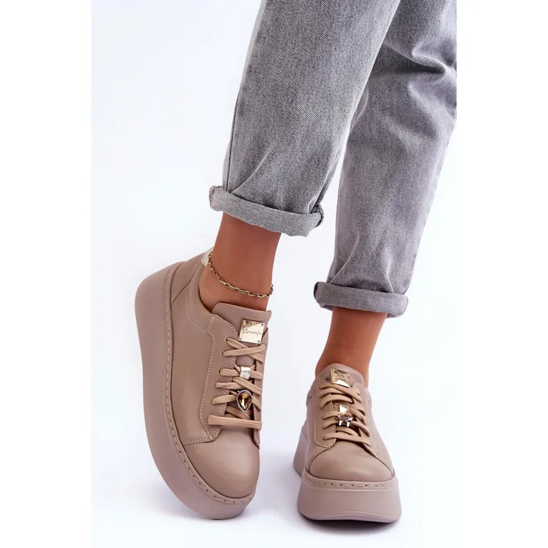 Chaussures de Sport en Cuir à Plateforme Maciejka 06191-04 Beige