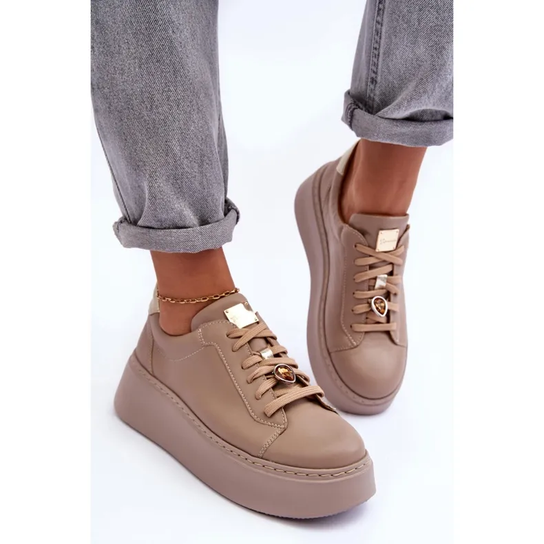 Chaussures de Sport en Cuir à Plateforme Maciejka 06191-04 Beige