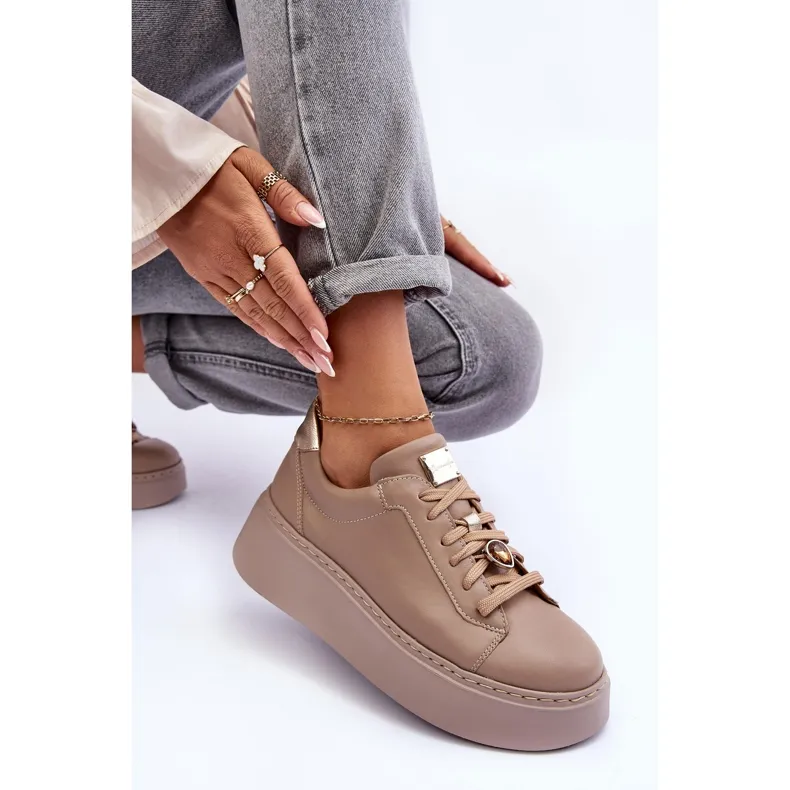 Chaussures de Sport en Cuir à Plateforme Maciejka 06191-04 Beige