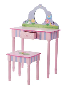 Coiffeuse enfant avec tabouret miroir meuble en bois fille rose Fantasy Fields Teamson TD-13245A - Rose