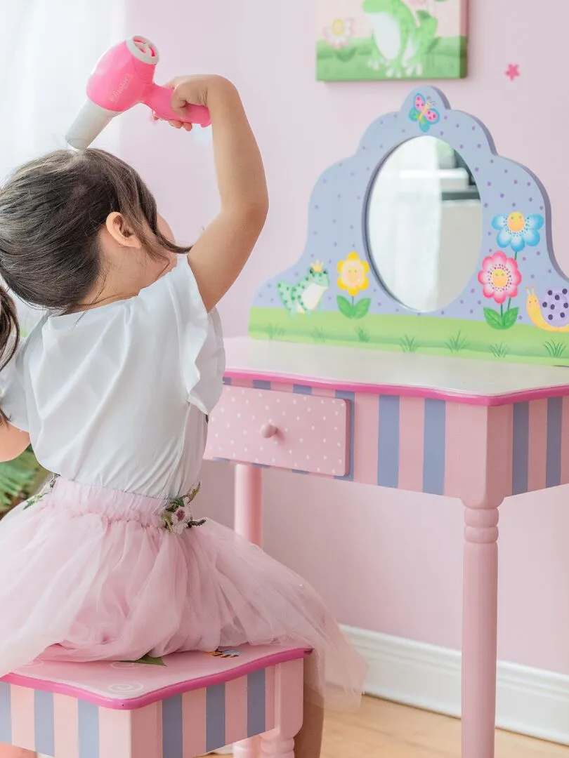 Coiffeuse enfant avec tabouret miroir meuble en bois fille rose Fantasy Fields Teamson TD-13245A - Rose