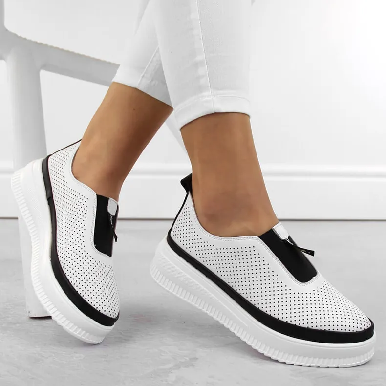 Creepers de sport à enfiler en cuir pour femmes, blanc Artiker 54C1704 blanche