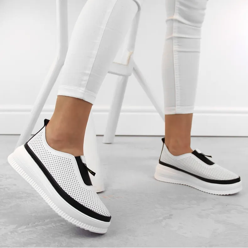 Creepers de sport à enfiler en cuir pour femmes, blanc Artiker 54C1704 blanche