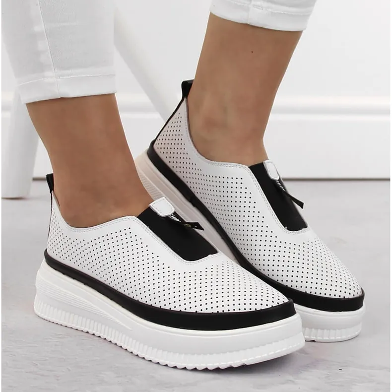 Creepers de sport à enfiler en cuir pour femmes, blanc Artiker 54C1704 blanche