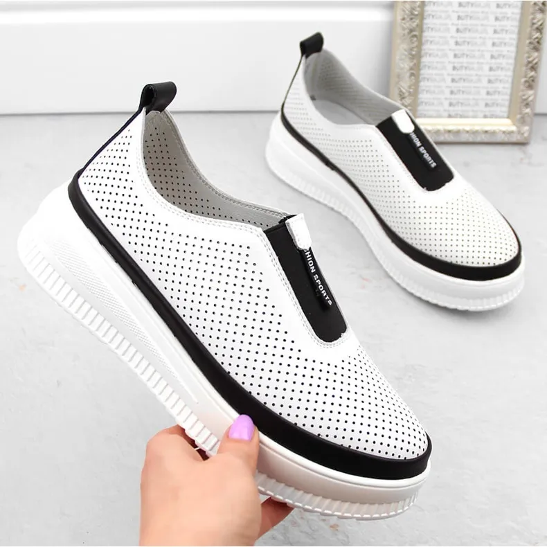 Creepers de sport à enfiler en cuir pour femmes, blanc Artiker 54C1704 blanche