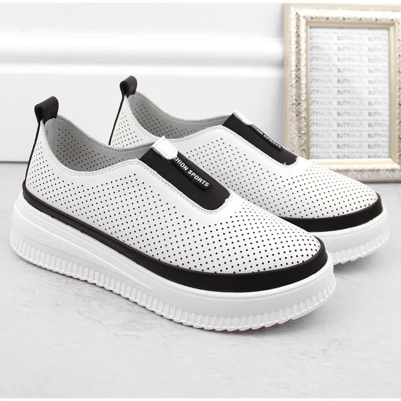 Creepers de sport à enfiler en cuir pour femmes, blanc Artiker 54C1704 blanche