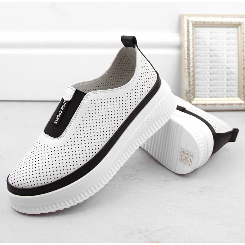 Creepers de sport à enfiler en cuir pour femmes, blanc Artiker 54C1704 blanche