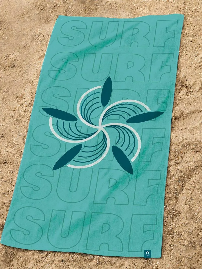 Drap de plage imprimé 100% coton, PARIS 2024 JEUX OLYMPIQUES SURF - Bleu